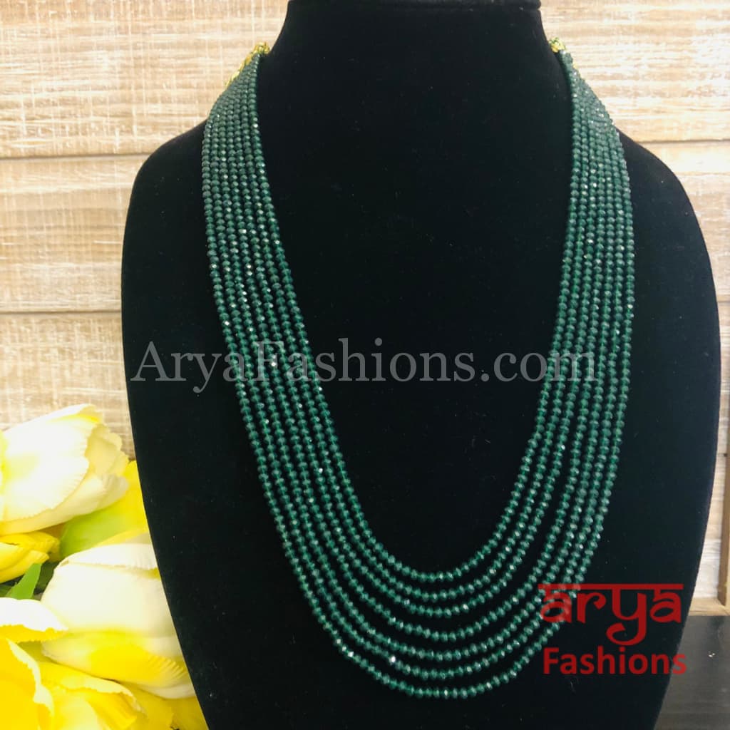 Razvi Emerald Green Beads Multilayer Multi-strand Beaded Necklace