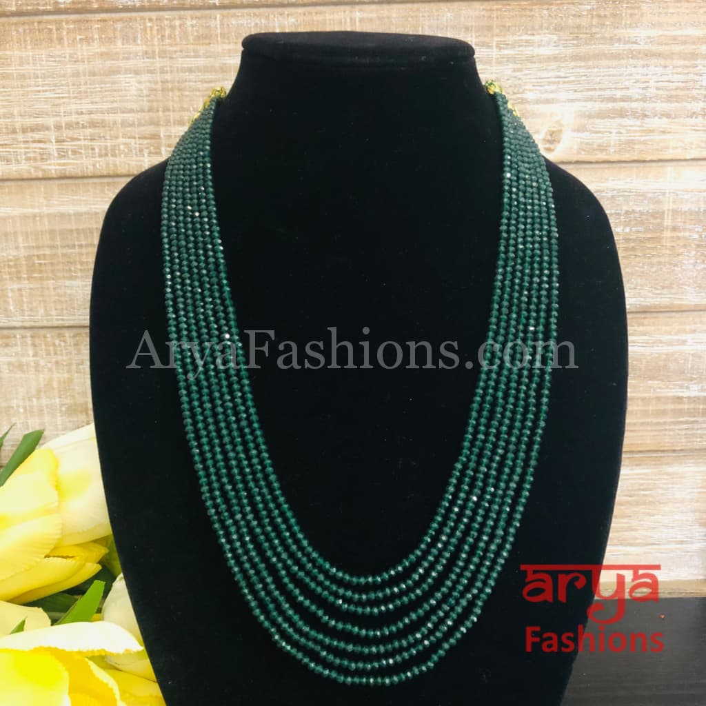 Razvi Emerald Green Beads Multilayer Multi-strand Beaded Necklace