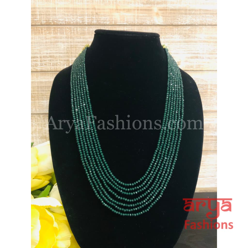 Razvi Emerald Green Beads Multilayer Multi-strand Beaded Necklace