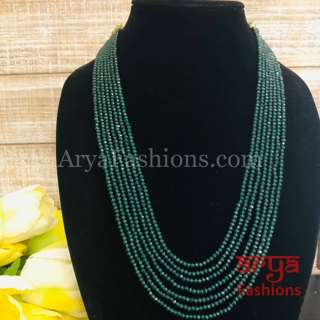 Razvi Emerald Green Beads Multilayer Multi-strand Beaded Necklace