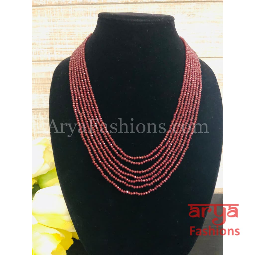 Razvi Maroon Red Beads Multilayer Multi-strand Beaded Necklace