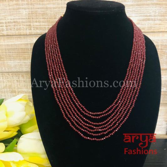 Razvi Maroon Red Beads Multilayer Multi-strand Beaded Necklace