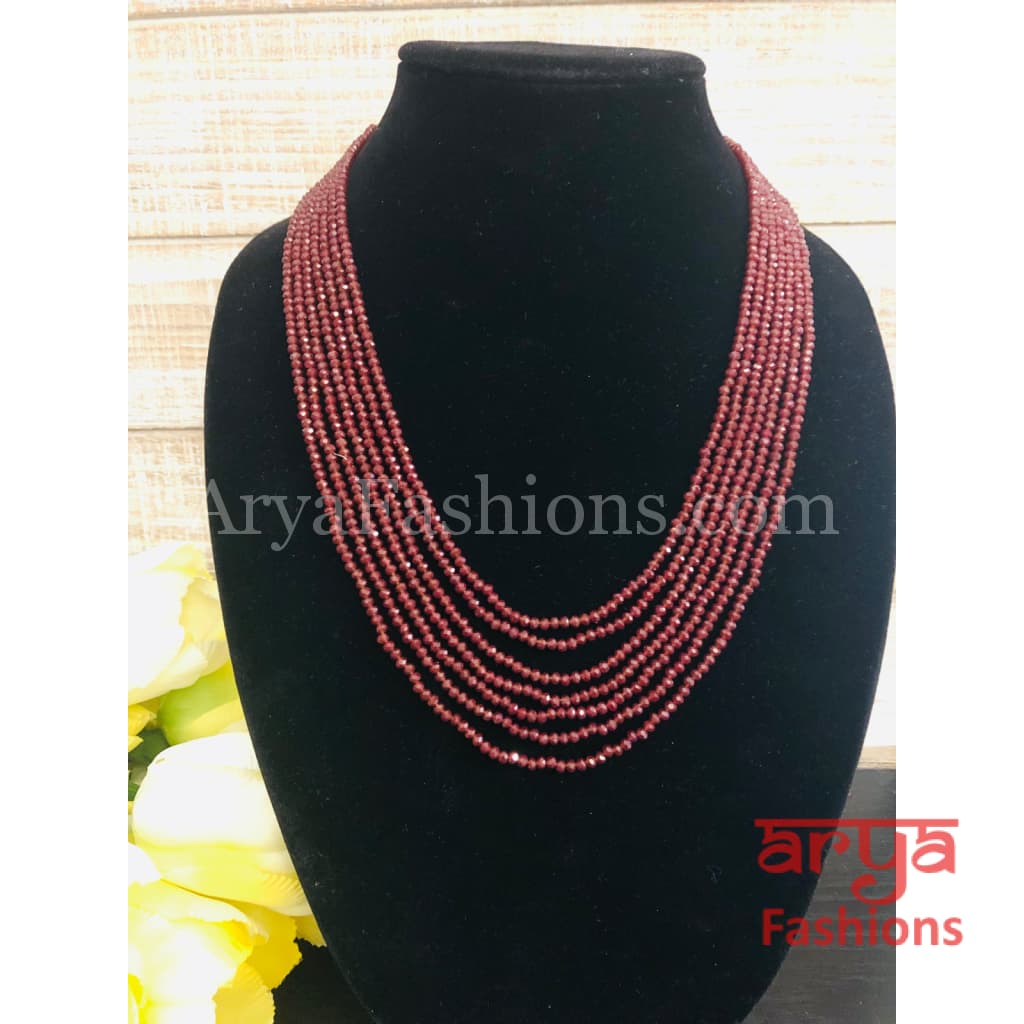 Razvi Maroon Red Beads Multilayer Multi-strand Beaded Necklace