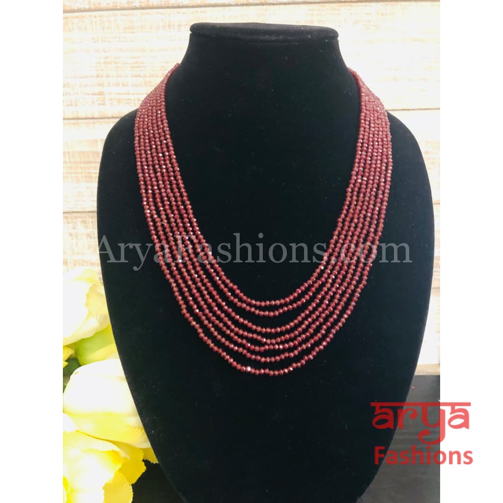 Razvi Maroon Red Beads Multilayer Multi-strand Beaded Necklace