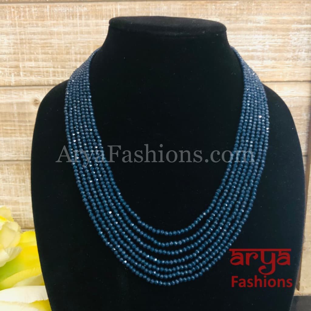 Razvi Navy Blue Beads Multilayer Multi-strand Beaded Necklace