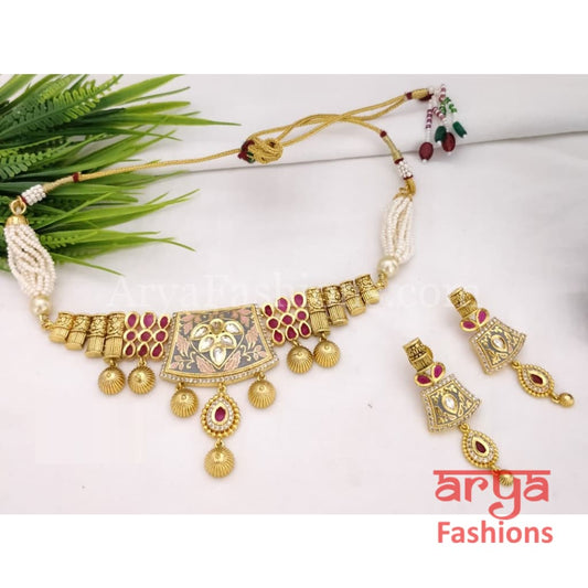 Reshma Rajwadi Antique Kundan Choker with Meenakari