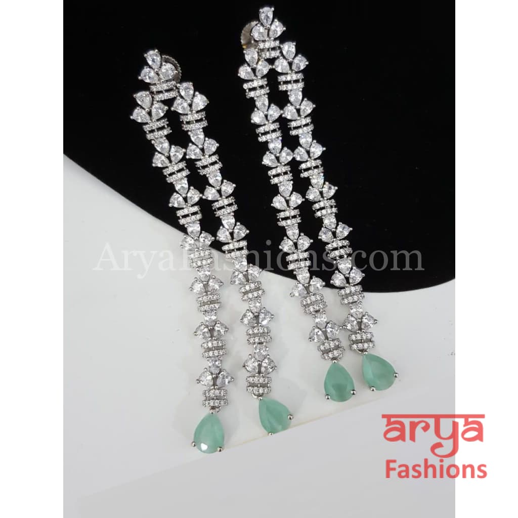 Ria CZ Designer Silver Earrings with Pink/Peach/Mint Green stones