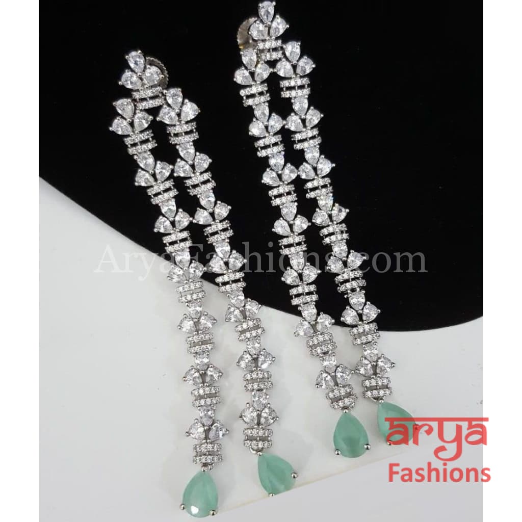 Ria CZ Designer Silver Earrings with Pink/Peach/Mint Green stones