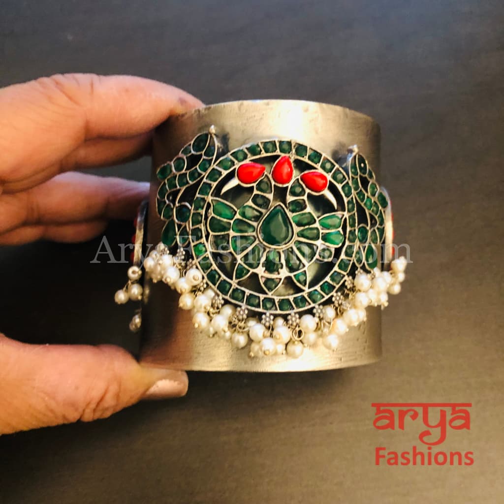 Risha Statement Cuff Bracelet/ Silver Oxidized Openable Bracelet