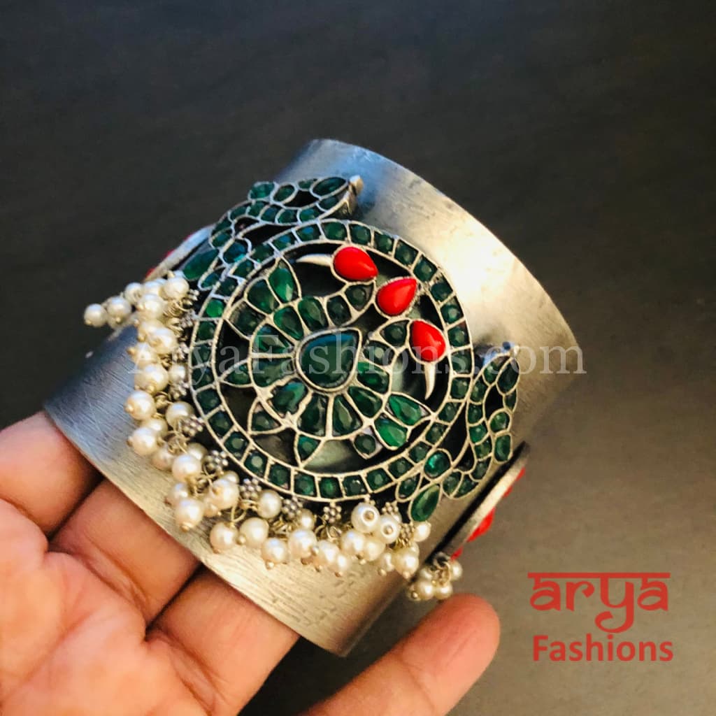 Risha Statement Cuff Bracelet/ Silver Oxidized Openable Bracelet
