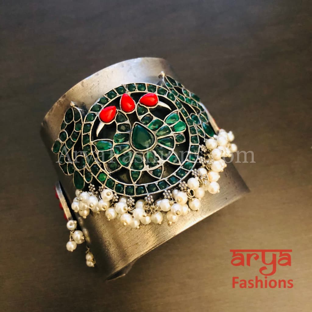 Risha Statement Cuff Bracelet/ Silver Oxidized Openable Bracelet