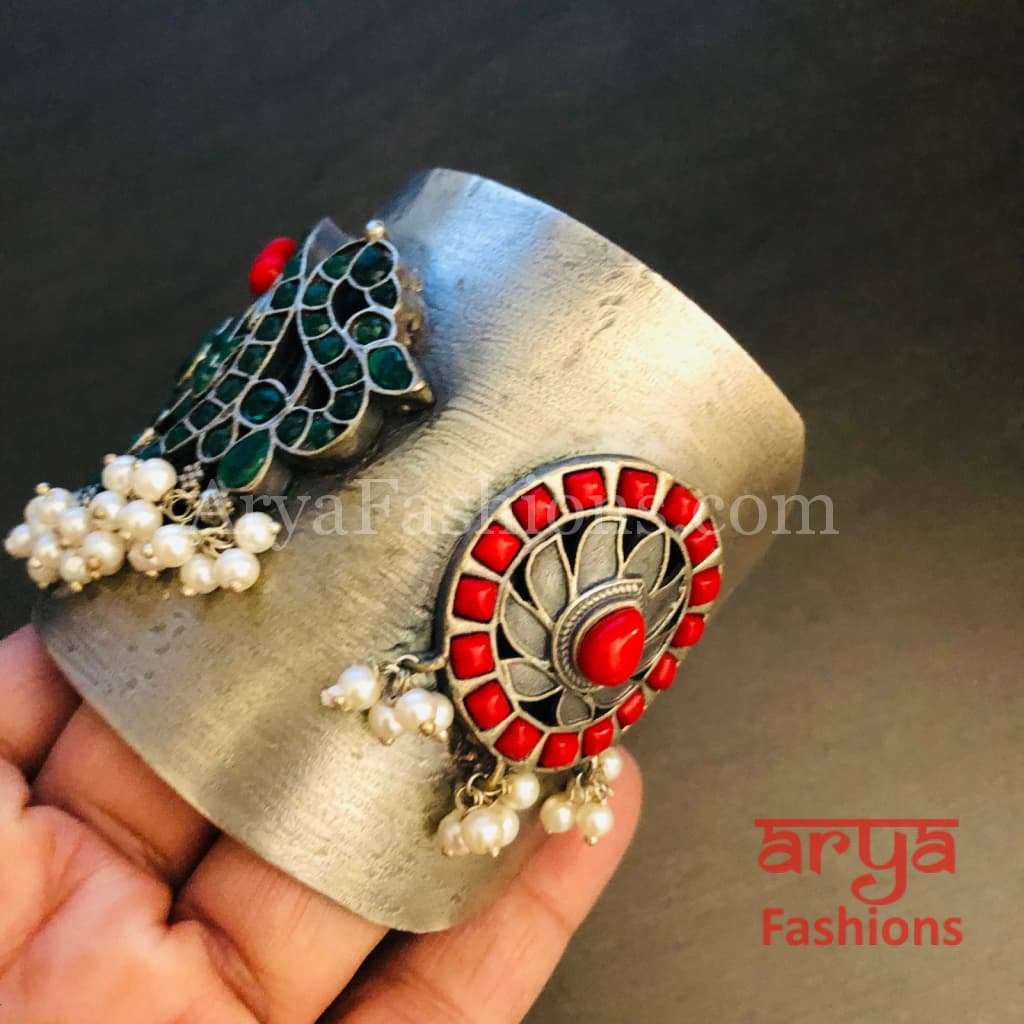 Risha Statement Cuff Bracelet/ Silver Oxidized Openable Bracelet