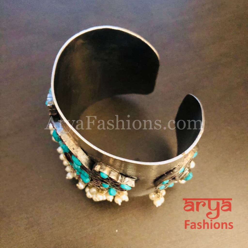Risha Statement Cuff Bracelet/ Silver Oxidized Openable Bracelet
