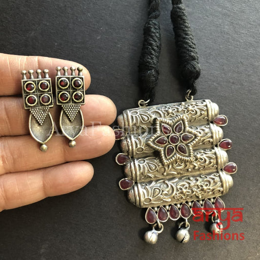 Rishi Oxidized Silver Pendant Necklace/ Amrapali Tribal Necklace