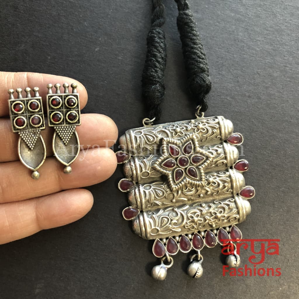 Rishi Oxidized Silver Pendant Necklace/ Amrapali Tribal Necklace