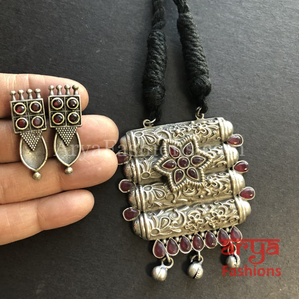Rishi Oxidized Silver Pendant Necklace/ Amrapali Tribal Necklace