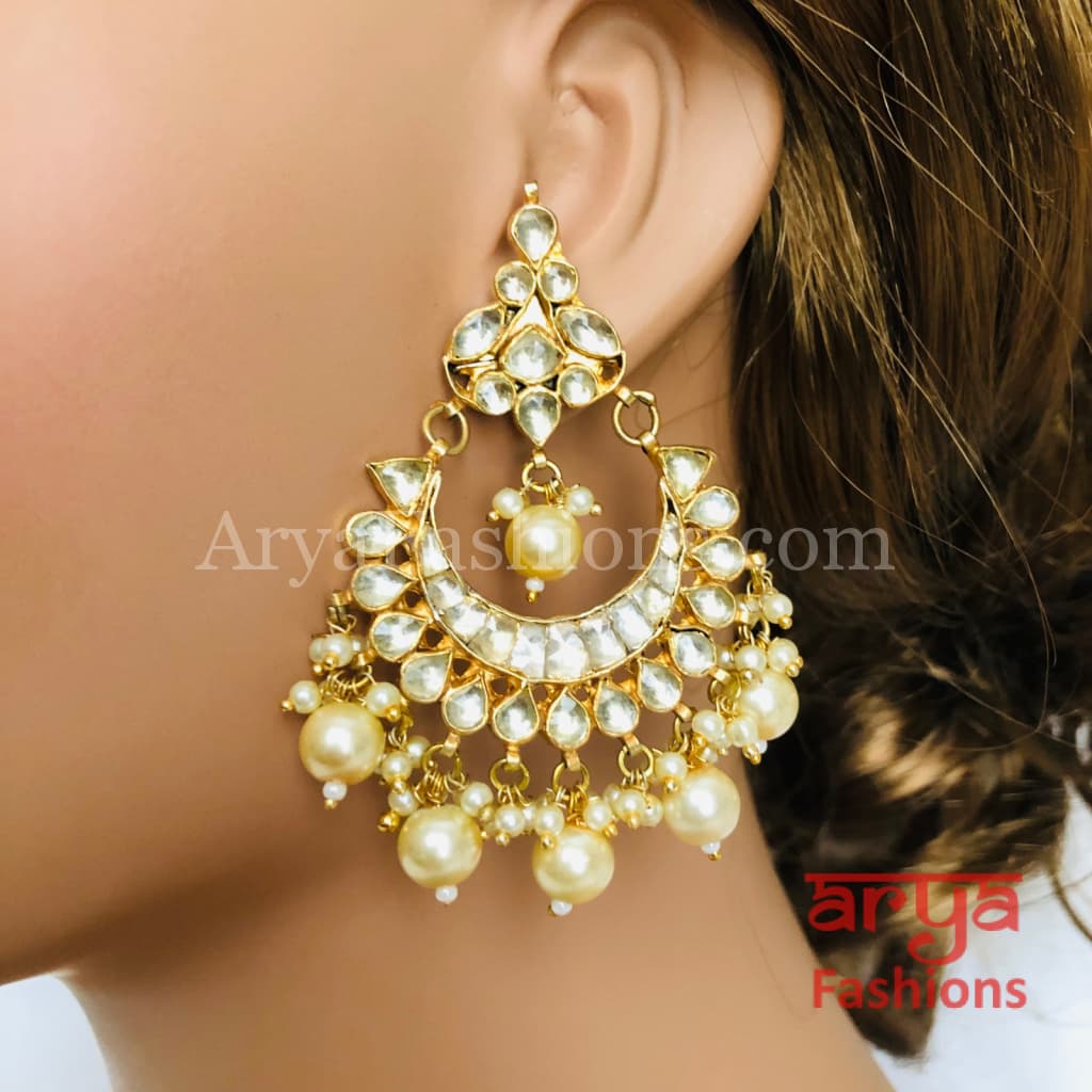 Rohini Golden Kundan Pearl Chandbali