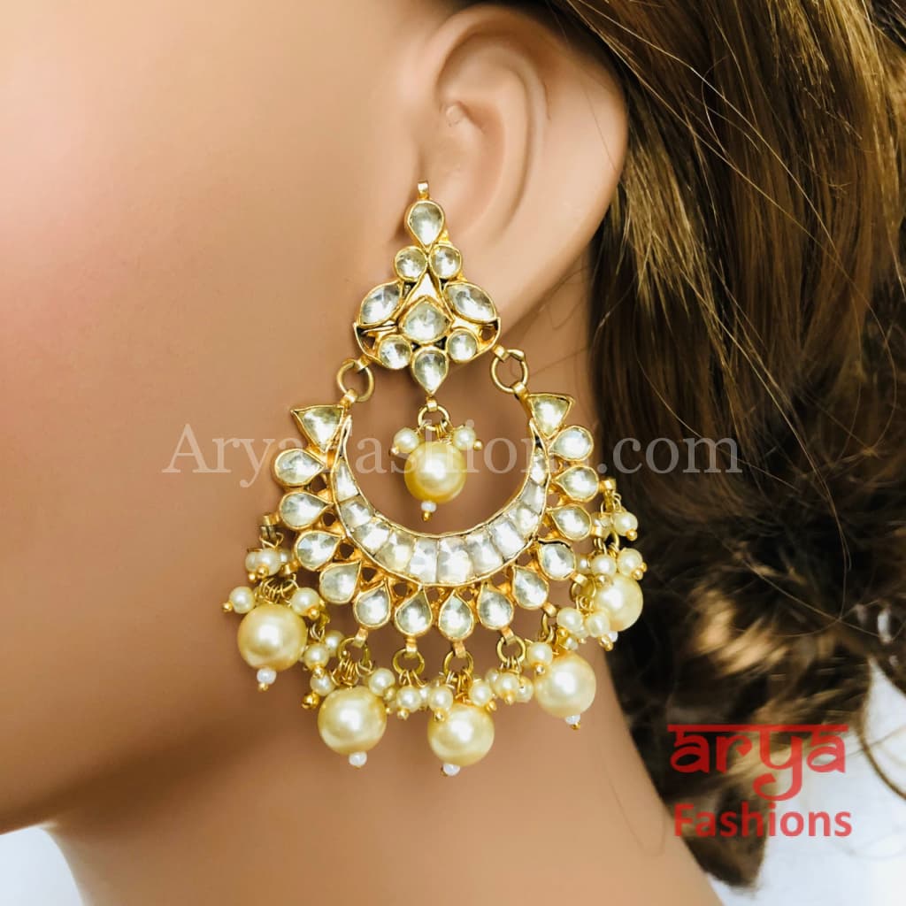 Rohini Golden Kundan Pearl Chandbali