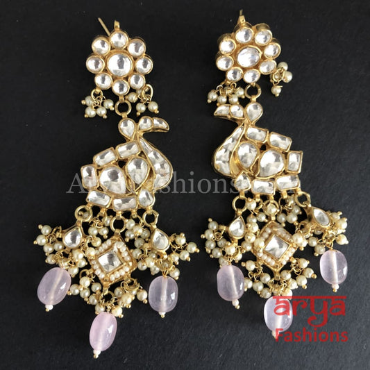 Rohini Kundan Peacock Earrings with Light Pink Beads