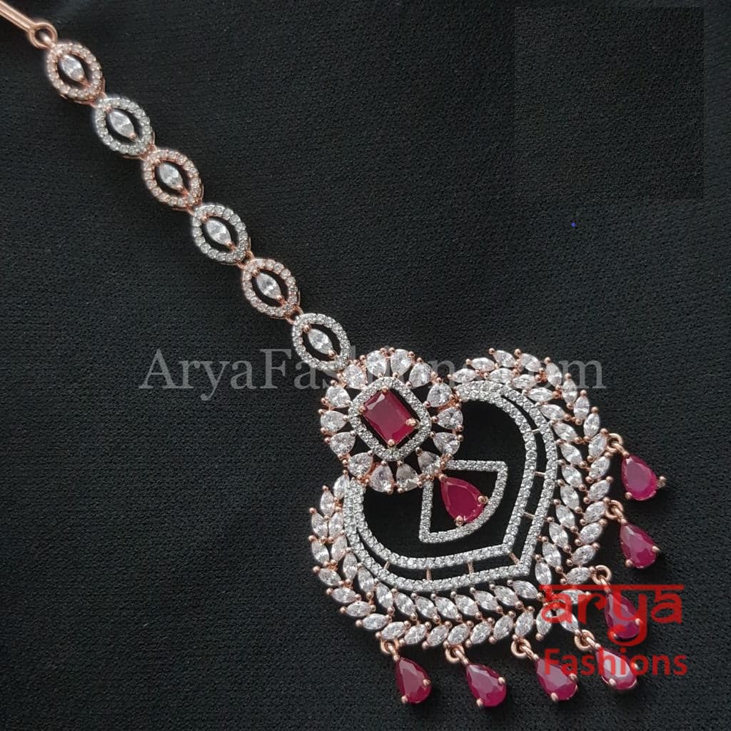 Rose Gold Bridal CZ Mang Tika