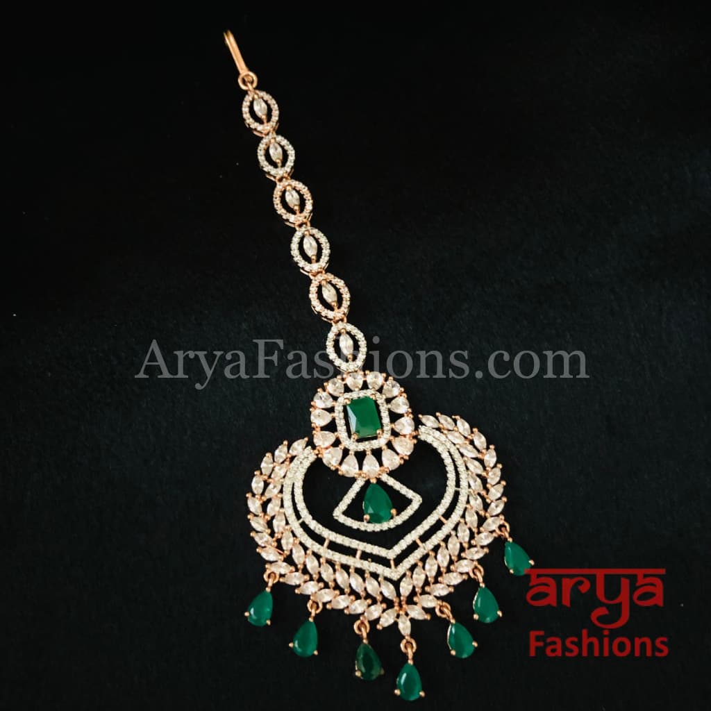 Rose Gold Bridal CZ Mang Tika