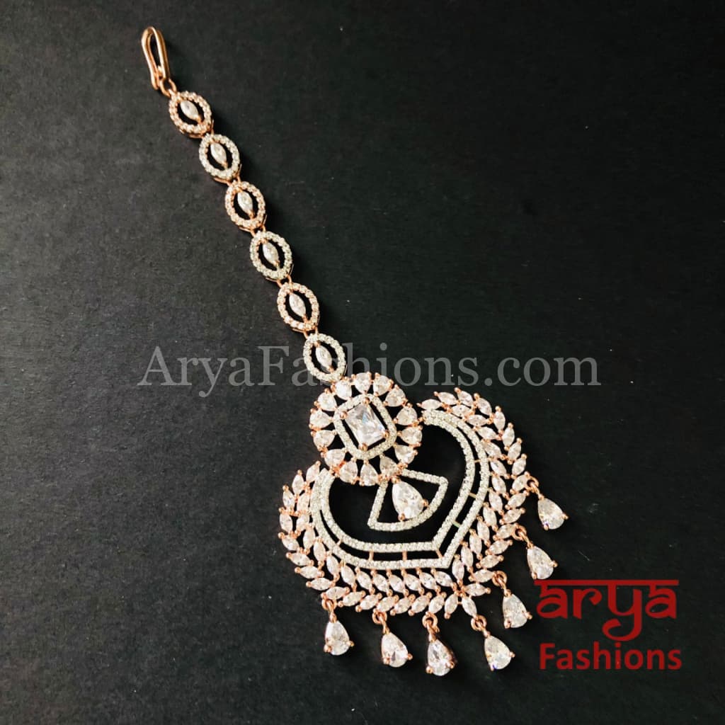 Rose Gold Bridal CZ Mang Tika