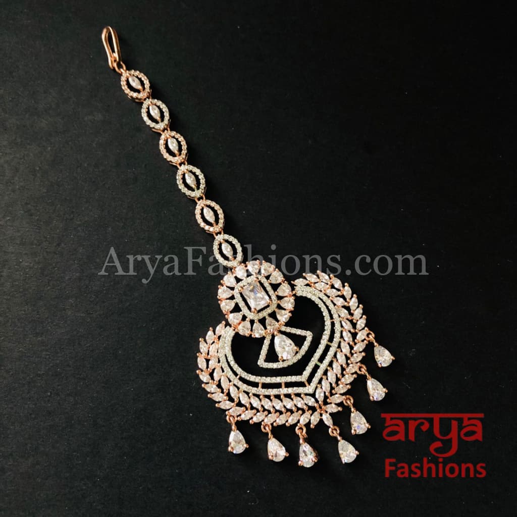 Rose Gold Bridal CZ Mang Tika