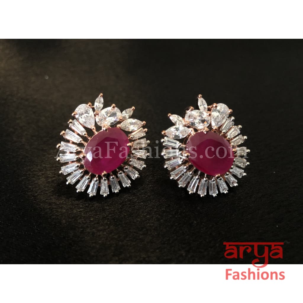 Rose Gold Cubic Zirconia Ruby Stone studs