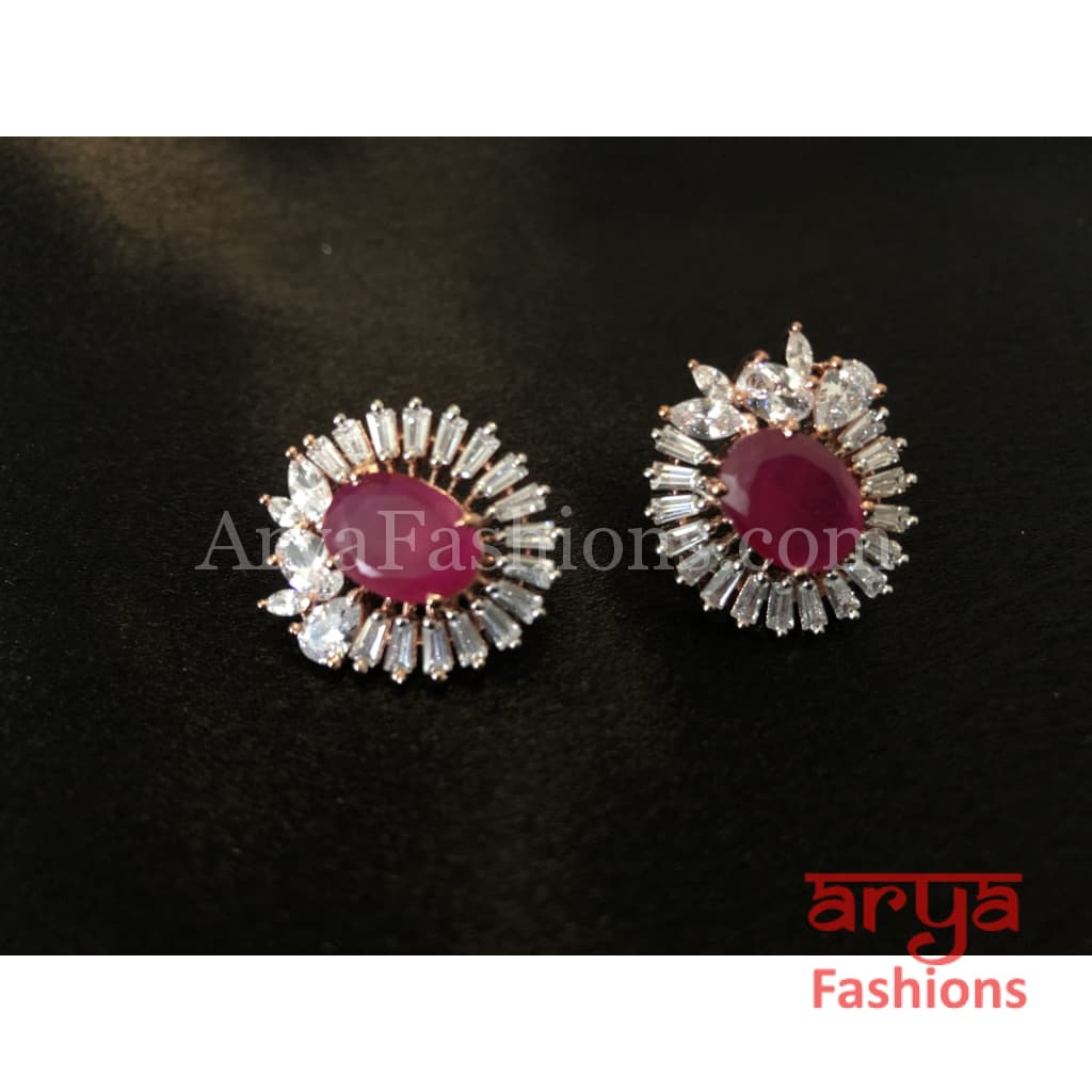 Rose Gold Cubic Zirconia Ruby Stone studs