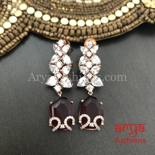 Rose Gold Cubic Zirconia Semi Precious Stone earrings