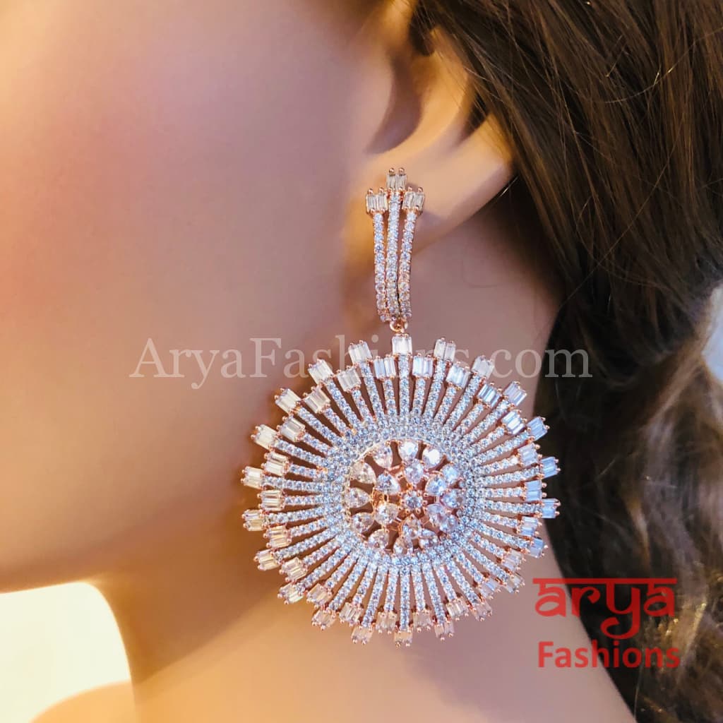 Rose Gold CZ Chandbali/Bridal Ruby Cubic Zirconia Earrings