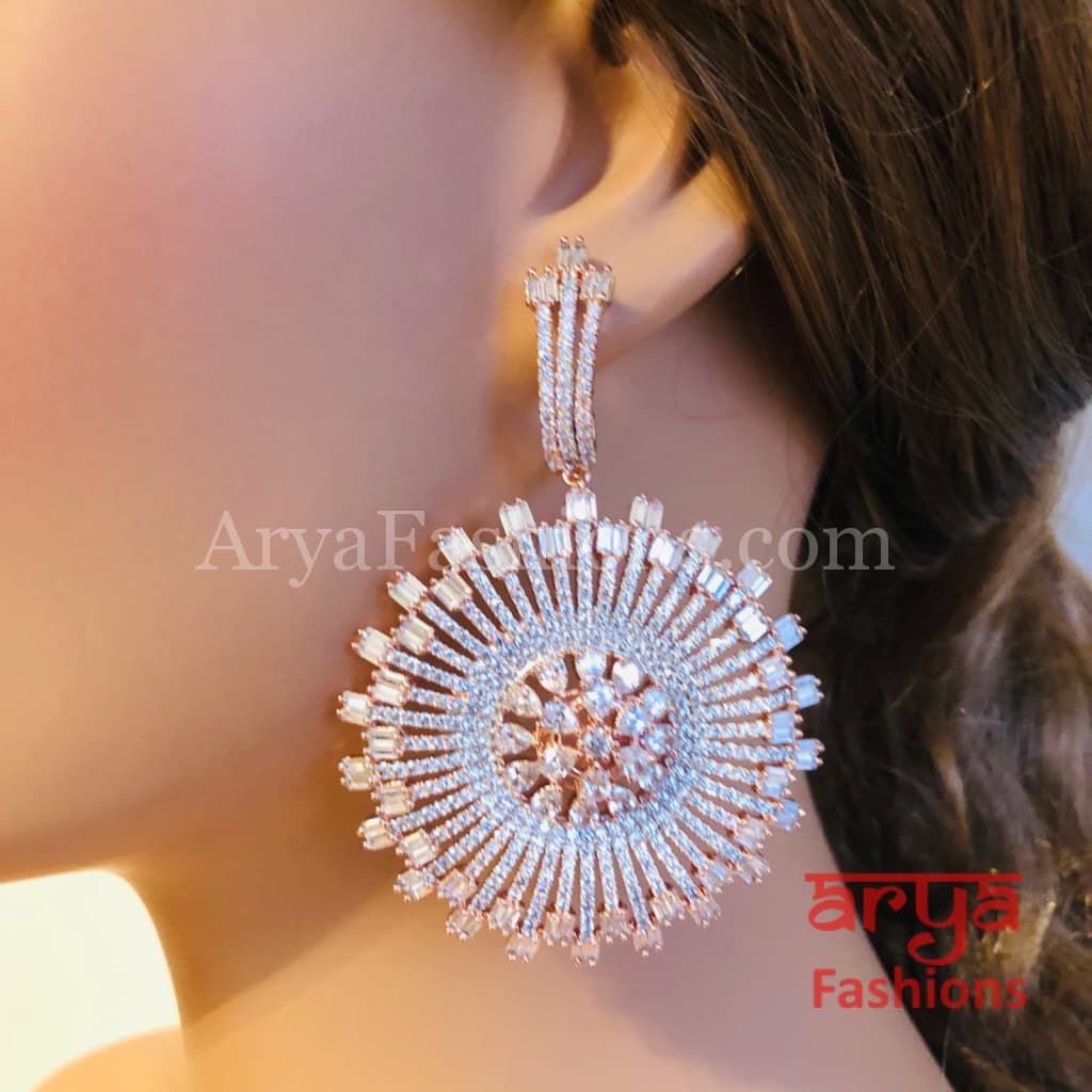 Rose Gold CZ Chandbali/Bridal Ruby Cubic Zirconia Earrings