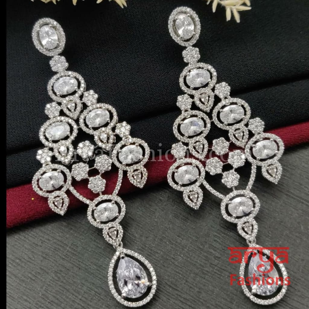 Rose Gold CZ Chandelier Earrings / Silver Colored Stones Chandbali