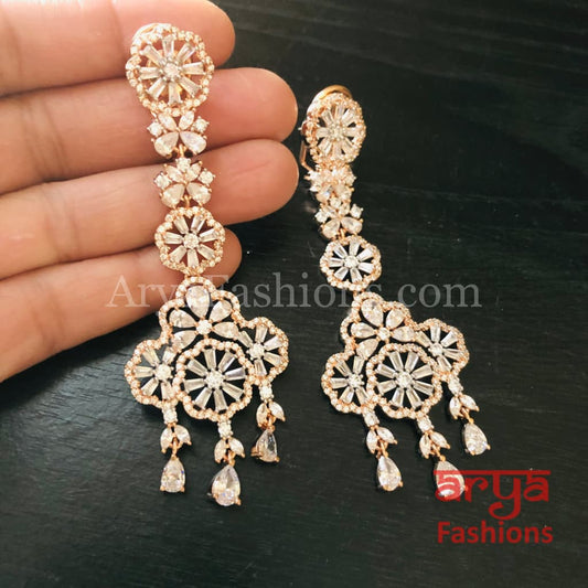 Rose Gold CZ Cocktail Earrings / Silver Cubic Zirconia Chandelier
