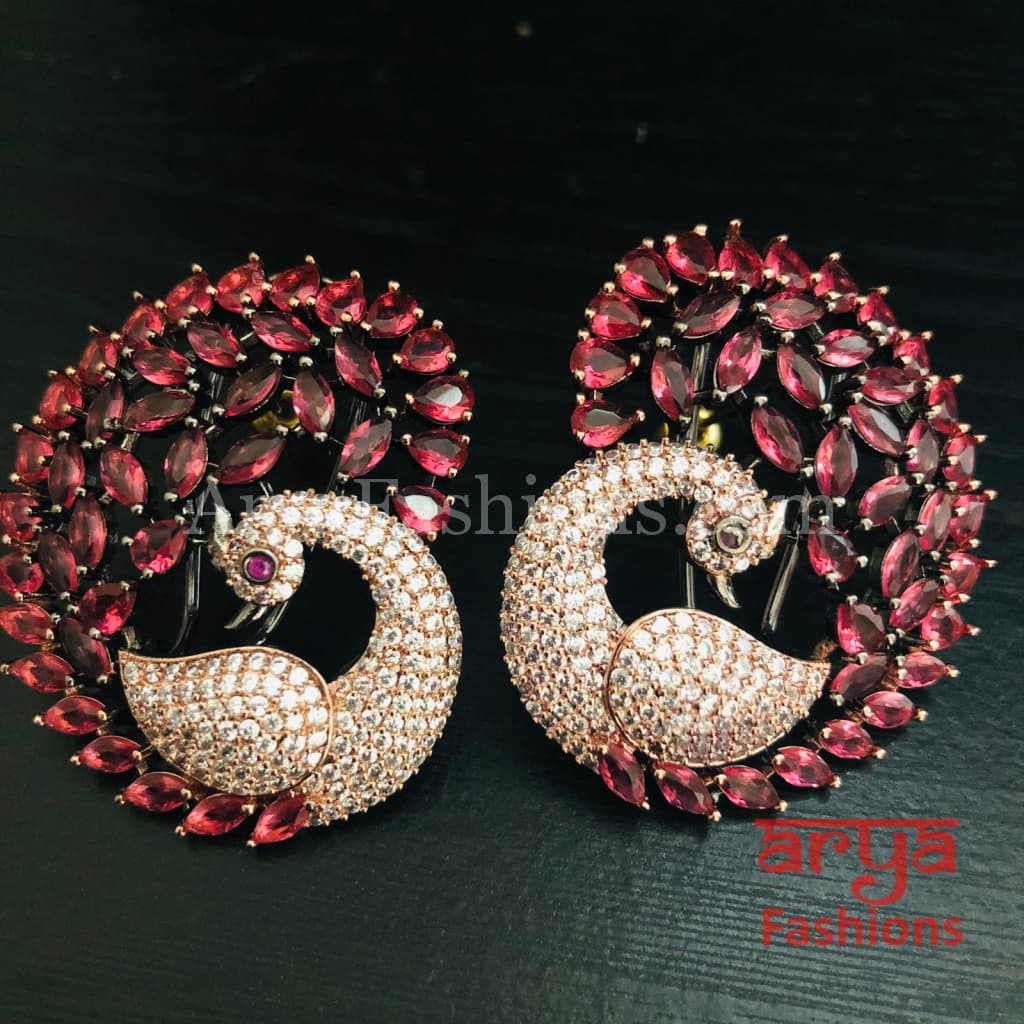 Rose Gold CZ Peacock Studs with Kemp Stones