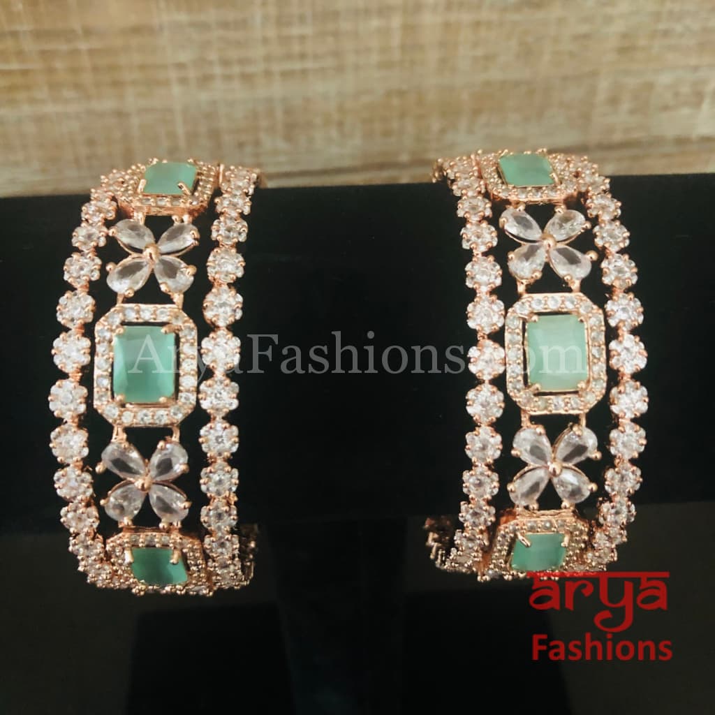 Rose Gold Mint Green Stone Bangle Set