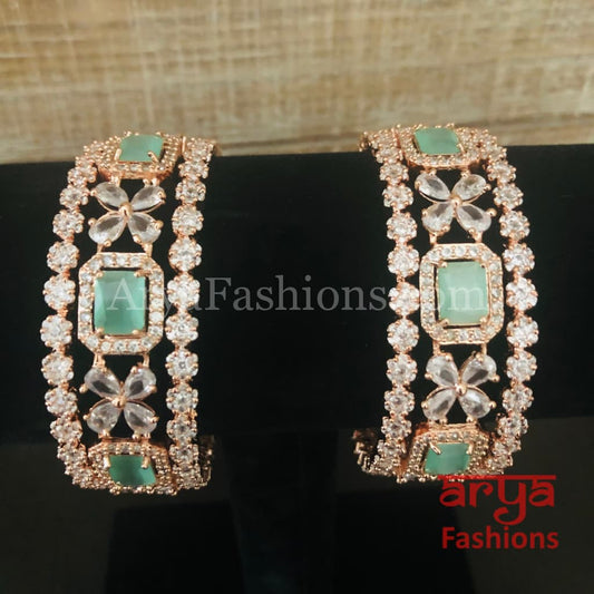 Rose Gold Mint Green Stone Bangle Set