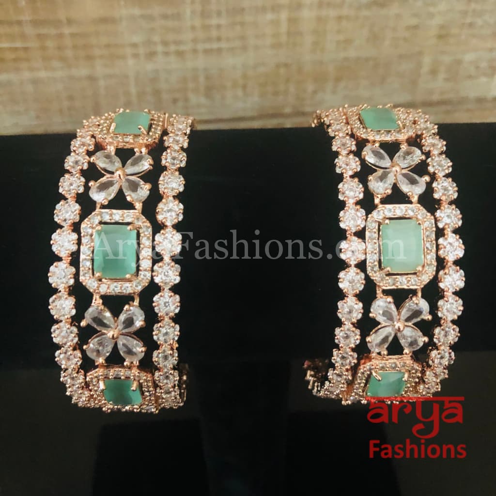 Rose Gold Mint Green Stone Bangle Set