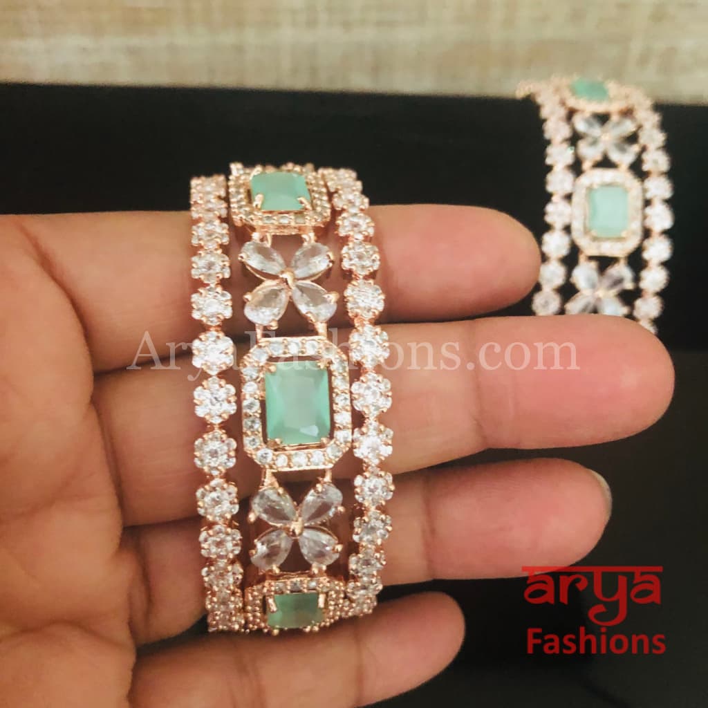 Rose Gold Mint Green Stone Bangle Set