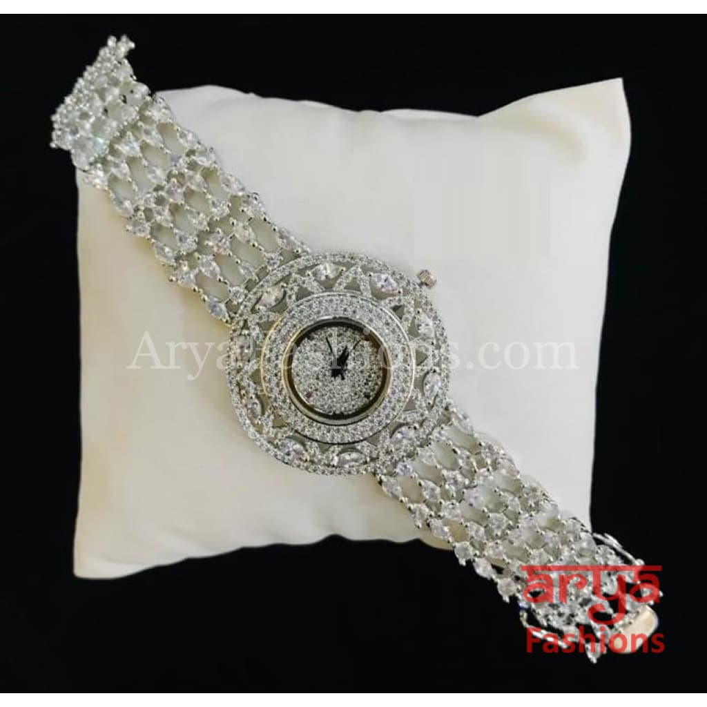 Round Dial CZ Bracelet Watch/ Stone Designer Female Wrist Hip Hop Watch