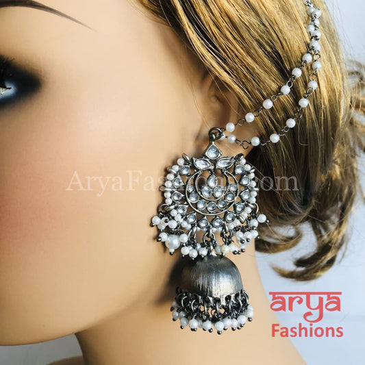 Round Gray Metal Long Jhumka Earrings