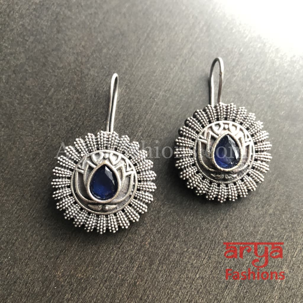 Round Oxidized Silver Trendy Earrings
