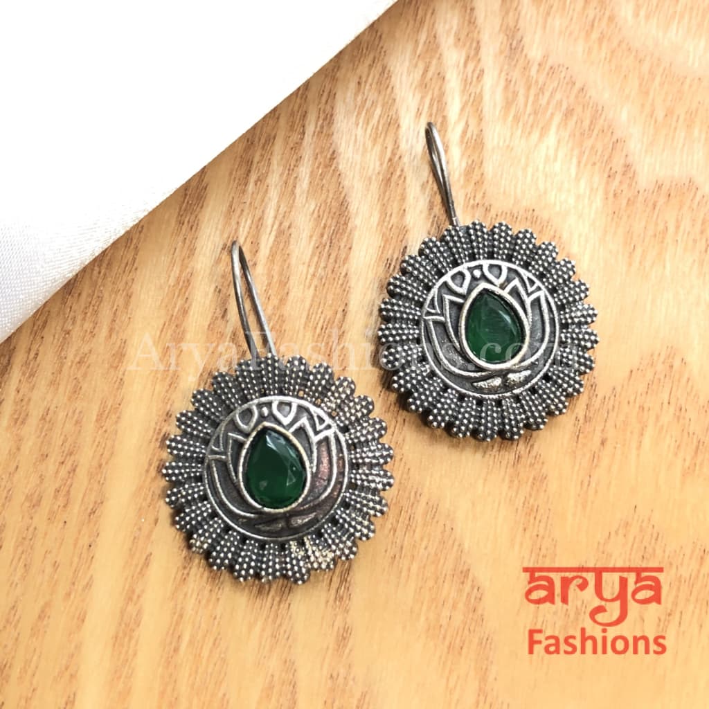 Round Oxidized Silver Trendy Earrings