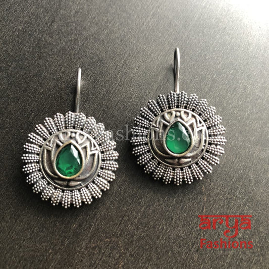 Round Oxidized Silver Trendy Earrings