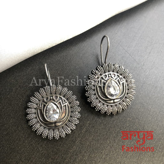 Round Oxidized Silver Trendy Earrings