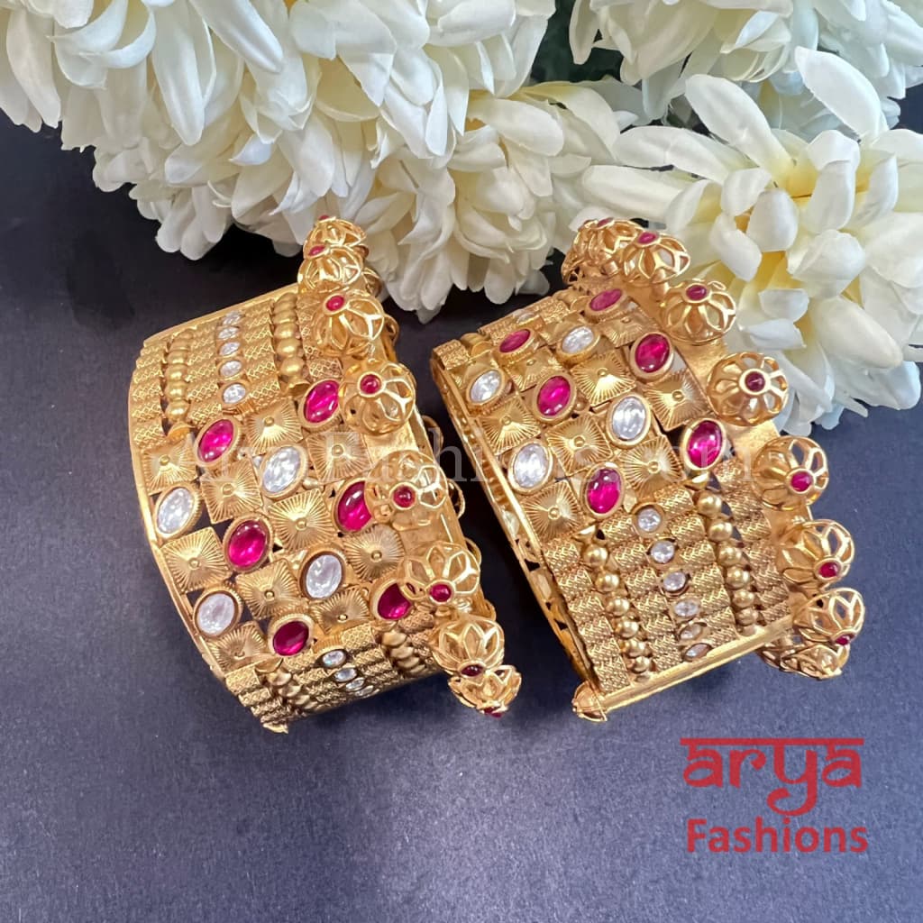 Royal Jadau Rajwadi Kada Bangles with Kundan Stones