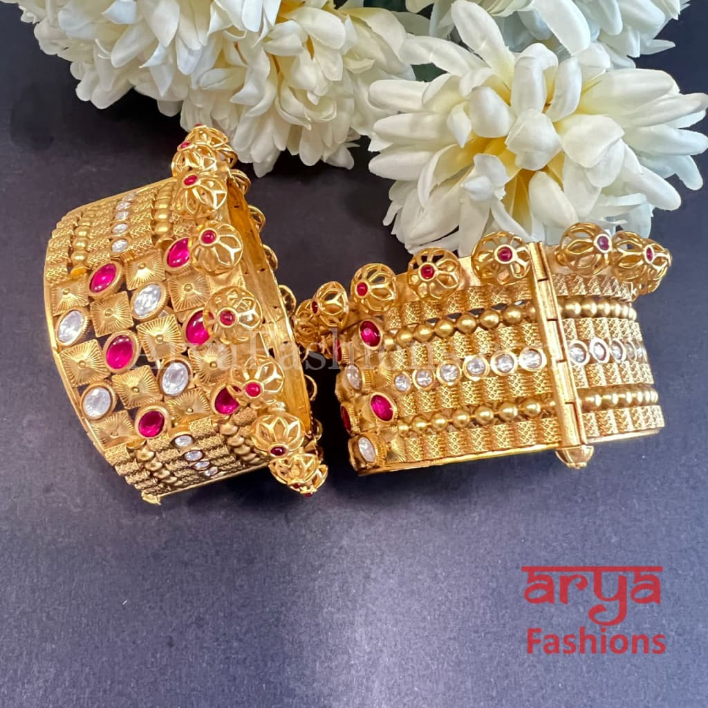 Royal Jadau Rajwadi Kada Bangles with Kundan Stones