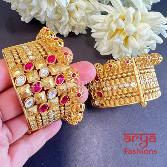 Royal Jadau Rajwadi Kada Bangles with Kundan Stones