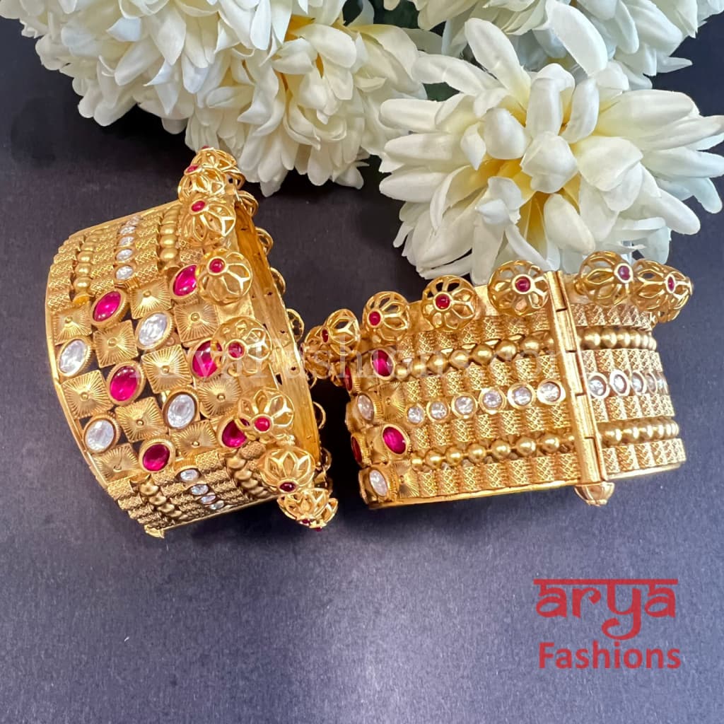 Royal Jadau Rajwadi Kada Bangles with Kundan Stones