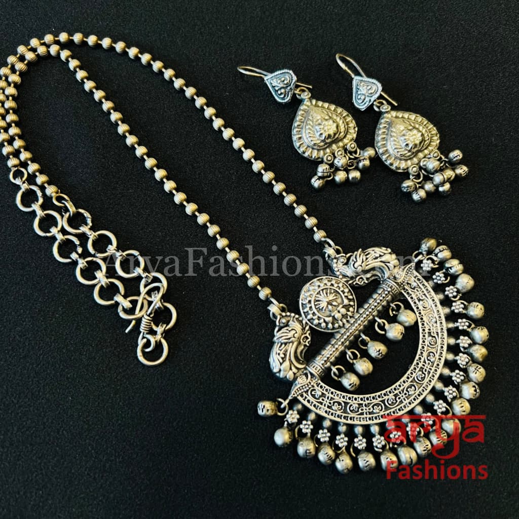 Rubina Oxidized Silver Tribal Pendant Necklace with Chain